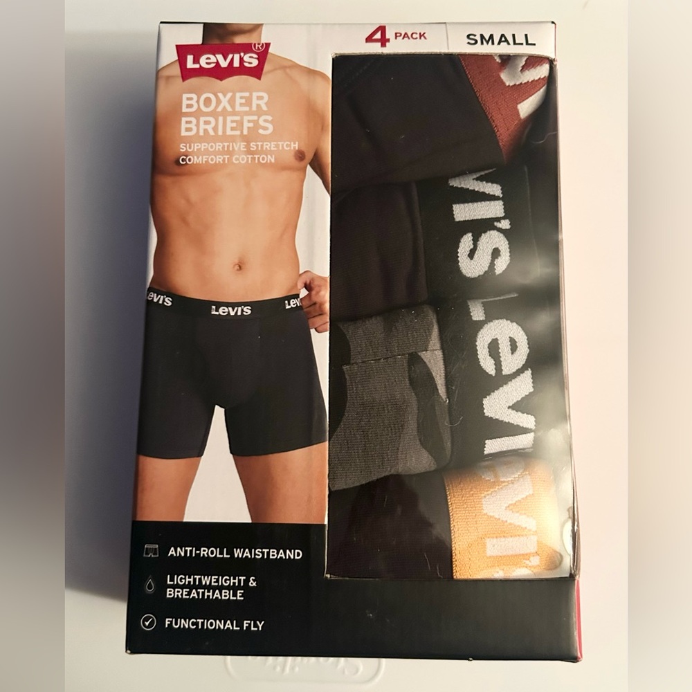 Levi's Men's Boxer Briefs 4-Pack - Black with Multicolor Waistbands